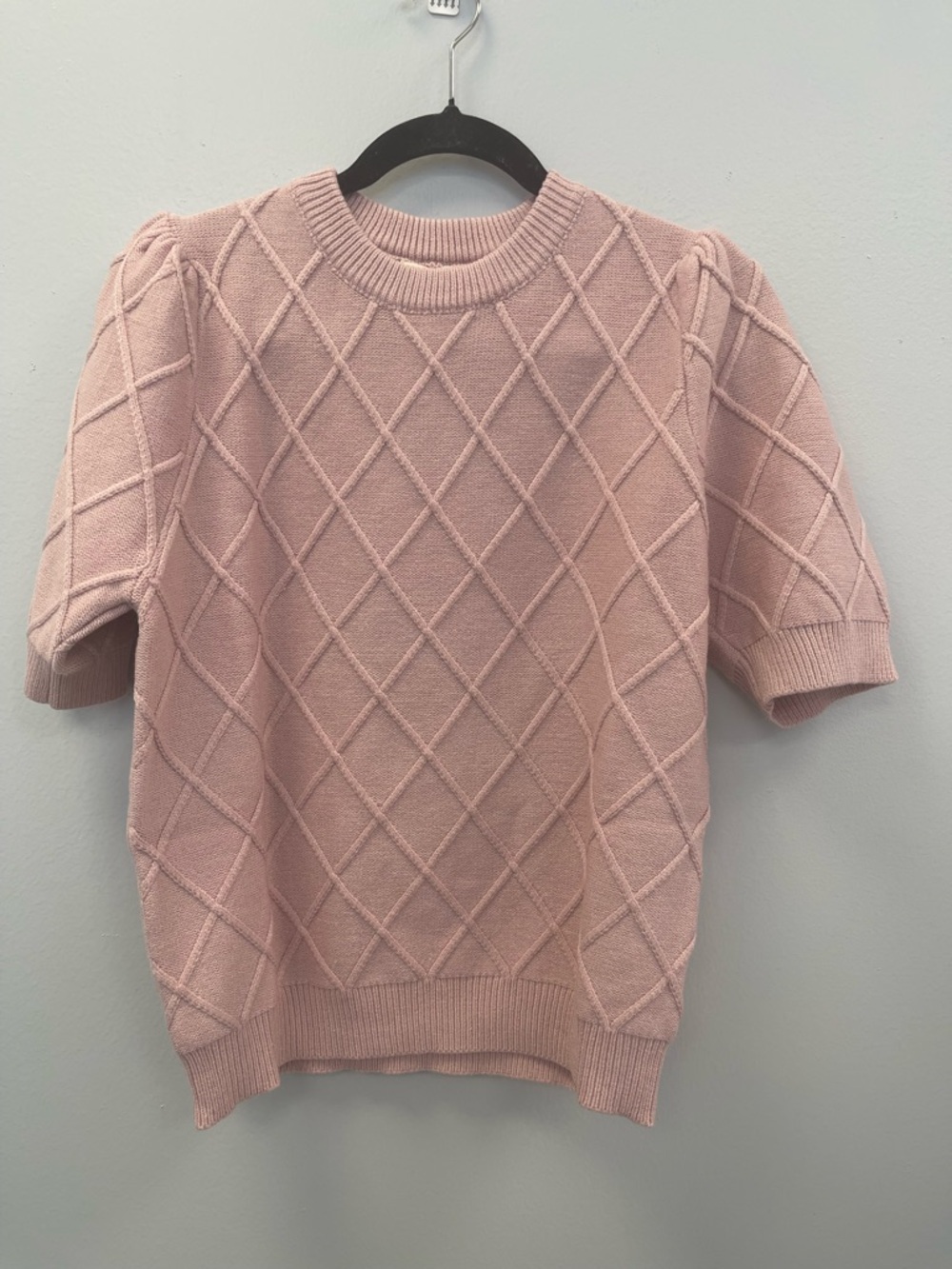 Vine & Love Textured Argyle Pattern Cozy Knitted Top in Blush - Large - NWT